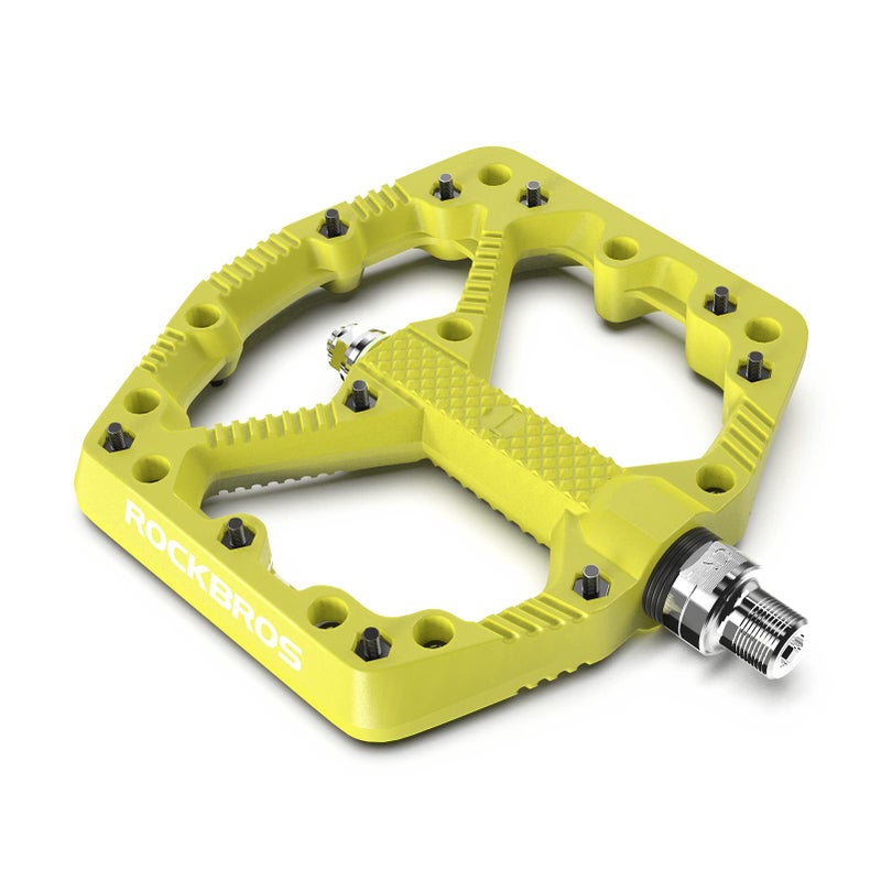 روكبروز دواسات الدراجة الجبلية ROCKBROS بدواسات مسطحة للدراجات الجبلية من ألياف النايلون بدواسات منصة للدراجات الجبلية على الطرق BMX للدراجات الجبلية باللون الأخضر - Image 1